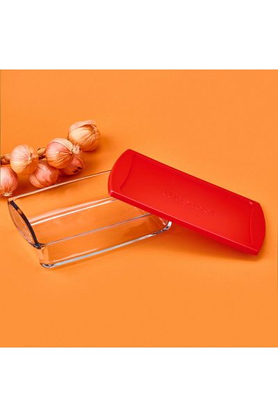 Paşabahçe Rectangular Pyrex with Lid - Transparent / Red - 1320 ml