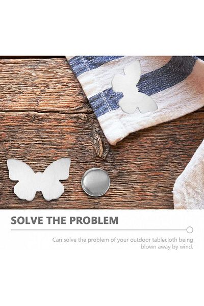 BESTonZON Set Of 6 Magnetic Tablecloth Pendants, Stainless Steel, Butterfly, Silver, 7.2 X 5 Cm