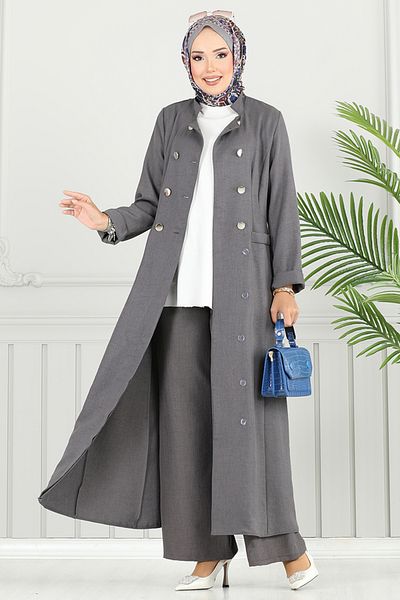 ModaMerve Half Button Detailed Suit 2701Sl890-M Anthracite