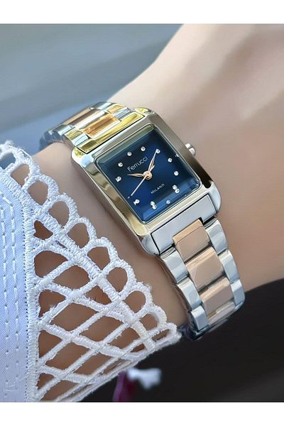 Ferrucci Milano Women's Wristwatch – Square Case, Stone Detailed Dial, Metal Cord