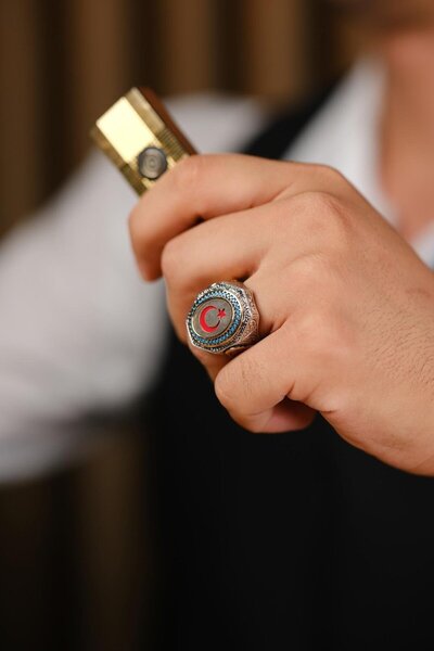 dergah tesbih Ayyıldız Tasarım El İşçiliği 925 Ayar Gümüş Yüzük ( La Galibe İllallah)