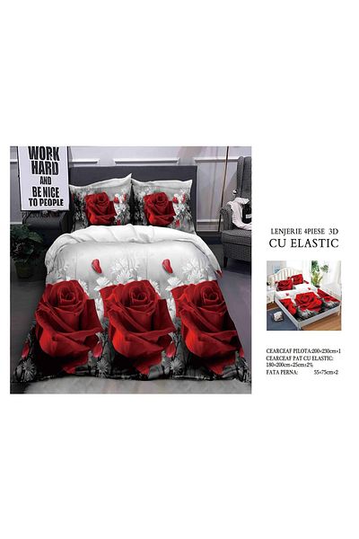 CHIRASO CHIRASO 3D Bedding Set, 4 pieces, ELASTIC Sheet 180x200+25cm, Duvet Cover 200x230cm, 2 Pillowcases