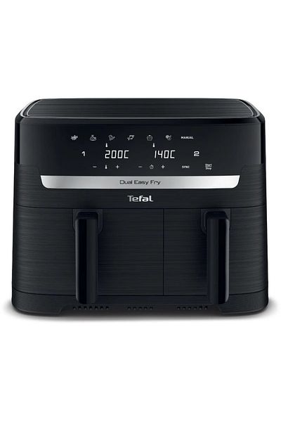 TEFAL Friteuză cu aer cald Dual Easy Fry Ey901n10, putere 2700w, 7 programe de gătit, 5,2l 3,1l, neagră
