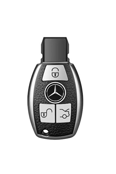 OEM Carcasă cheie auto pentru Mercedes Benz cu inserție din piele, 3 butoane, silicon, argintie