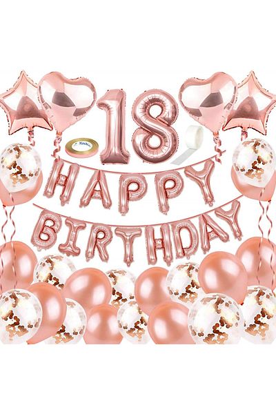 NOCHME birthday set, number 18, latex/foil, rose, 41 pieces