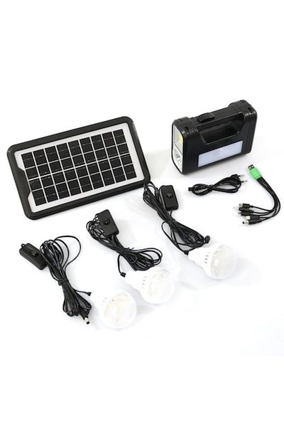 BSP Guard Sistem de iluminare solară portabil GDPLUS cu 3 becuri, lanternă și încărcător USB, GD-8017COB