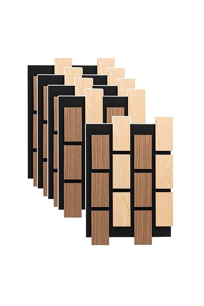 Naimeed Company Set de 5 panouri acustice decorative, MDF și fetru, Naimeed D6775, 60x40x2.1cm, Stejar/Stejar închis