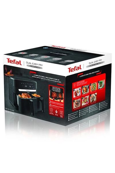 TEFAL Friteuză cu aer cald Dual Easy Fry Ey901n10, putere 2700w, 7 programe de gătit, 5,2l 3,1l, neagră