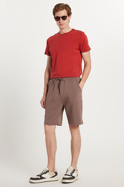 Tudors Men's Regular Fit Classic Cut 3-Pocket Brown Shorts with Elastic Waist