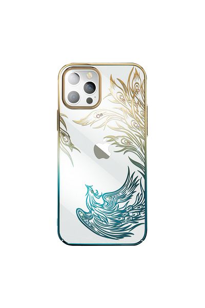 Hurtel Carcasă de lux pentru iPhone 14 Plus cu cristale Phoenix Series, auriu și albastru