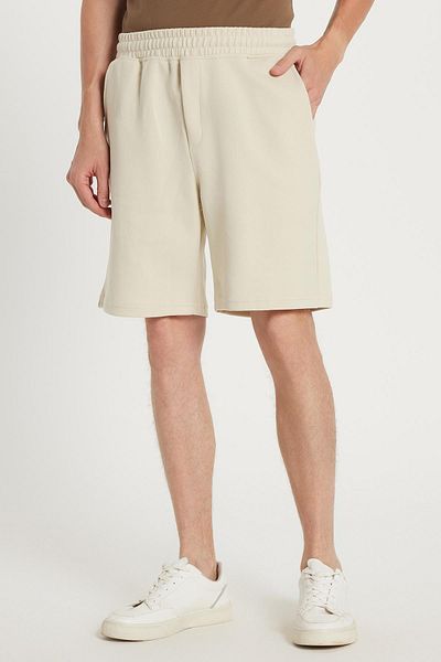 Tudors Men's Regular Fit Classic Cut 3-Pocket Ecru Shorts with Elastic Waist