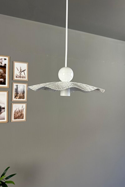 Bamyum Teyra Beyaz Tekli Avize Beyaz Boncuk Başlık Sarkıt Lamba Restoran Salon Aydınlatma