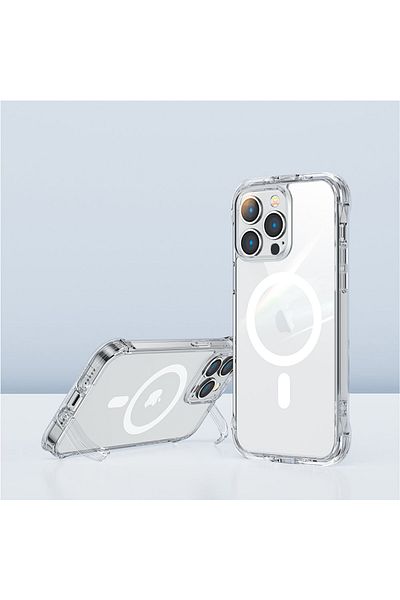 Joyroom Magnetyczne etui do iPhone 14 Plus pancerny pokrowiec z haczykami podstawką przezroczysty