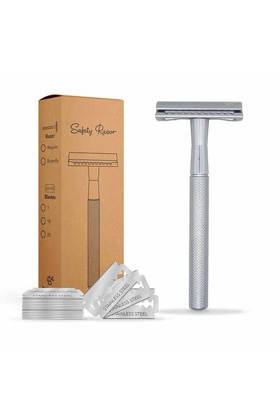 OEM Classic stainless steel safety razor Matte Silver and set of 20 blades