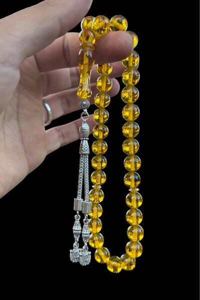 Teta Collection Çay Fosilli Sarı Toz Kehribar Tesbih, Kehribar Hediyelik Ahşa...