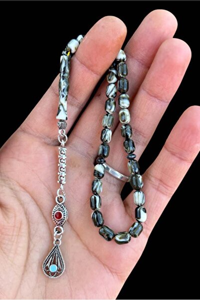 Teta Collection Bilek Boy Siyah Beyaz Hareli Toz Kehribar Tesbih, Hediyelik A...