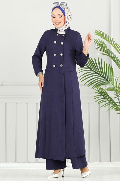 ModaMerve Half Button Detailed Suit 2701Sl890-M Navy