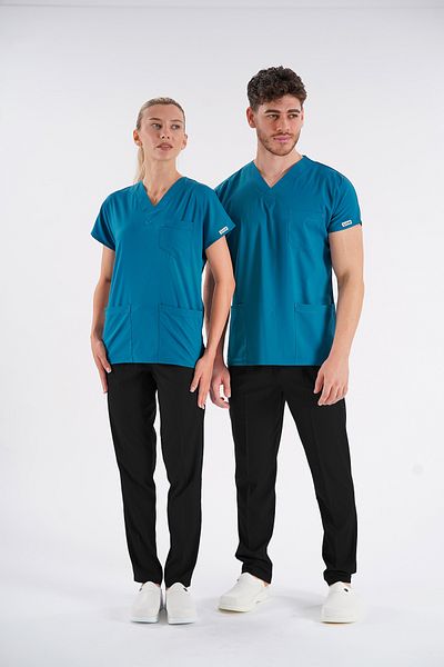 Lion Üniforma Light Petrol Green Dr.Greys Model Lycra Nurse Doctor Jersey Scrubs Single Top Unisex Bat Sleeve