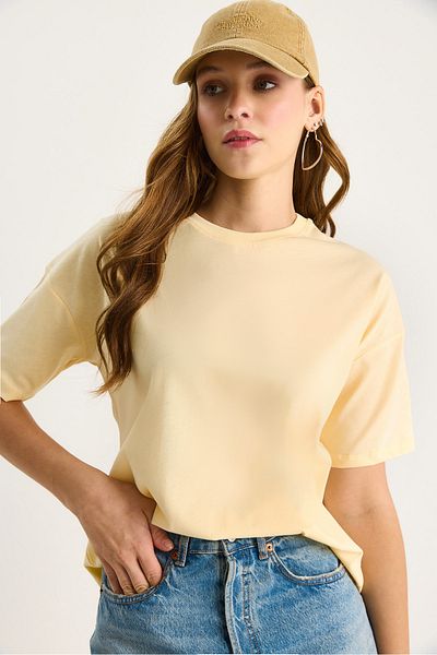 Bianco Lucci Women's 100% Organic Cotton Relaxed Fit Round Neck T-Shirt 60602050