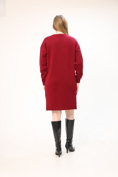 ALCHON Round Crew Neck Long Sleeve Pocket Side Slit Soft Texture Winter Knitwear Midi Length Pullover Tunic