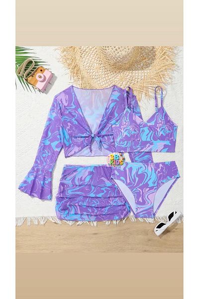 3b kids Swimwear Bikini Suit Skirt Bustier Colorful Purple Color Young Girl Children Beach Clothing