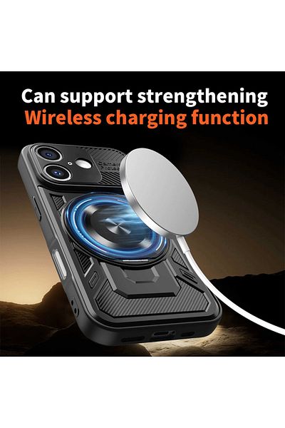 SKYDDAR INNOVATION Case for IPhone 16, RuggedCam, Shockproof magnetic ring, sticker set, Gray