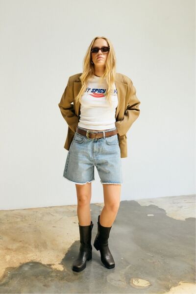 bases. Mavi Bol Kesim Jean Şort