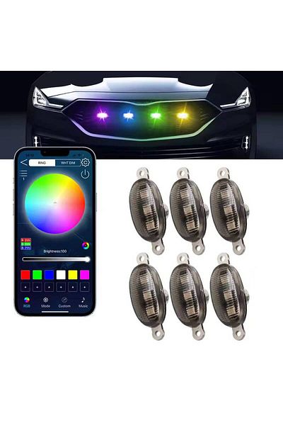 BGRJ Automotive Kit of 6 ambient car lights for the grille, RGB, 12V