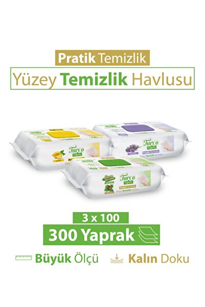 Turco Doğadan Pratik Temizlik Turco Doğadan Pratik Yüzey Temizlik Havlusu Yeşil Sabun Lavanta Limon 3x100