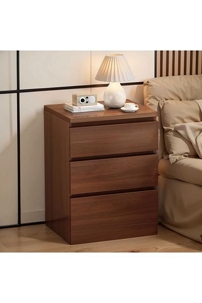 EqiEch Modern 3-Layer Wooden Nightstand with Drawers and Finger-Pull Design (60x41x69 cm)