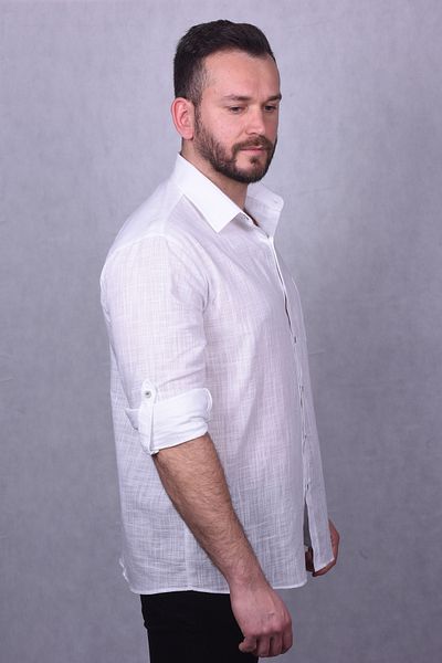 Lider Efes Men's Linen Textured 100% Cotton Breathable Fabric Regular Fit Long Sleeve Collared Shirt