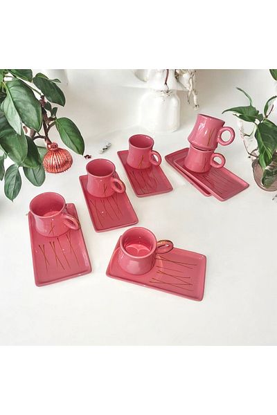 Arsim Home Set of 6 Persons 12 Pieces Presentation Plates Cups