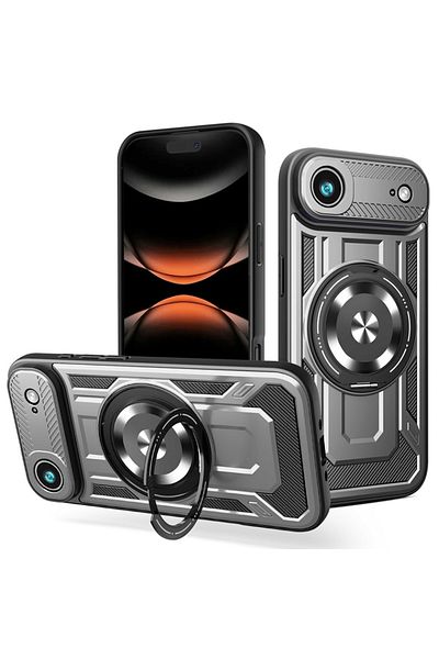 SKYDDAR INNOVATION Case for IPhone 17 Air, RuggedCam, Shockproof Magnetic Ring, Sticker Set, Gray