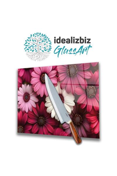 idealizbiz طاولة تقطيع زجاجية على شكل زهور حمراء، لوح تقطيع، لوح عرض