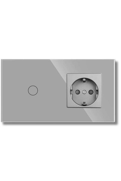 iUni Touch Switch and Socket, Tempered Glass Frame, 1Y, LED, Silver