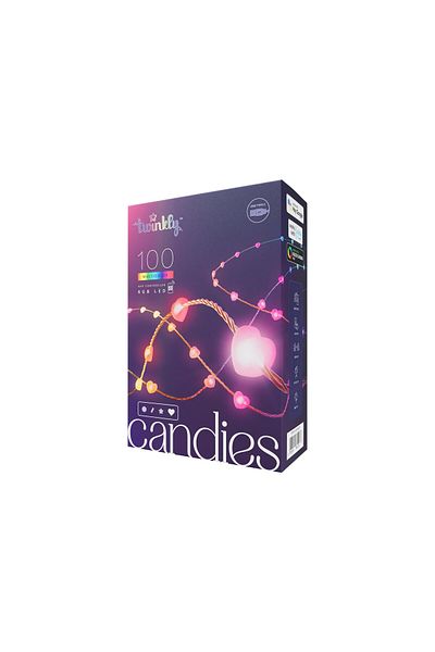 Twinkly Bomboane 100 LED-uri RGB în formă de inimă, cablu transparent, USB-C|Twinkly