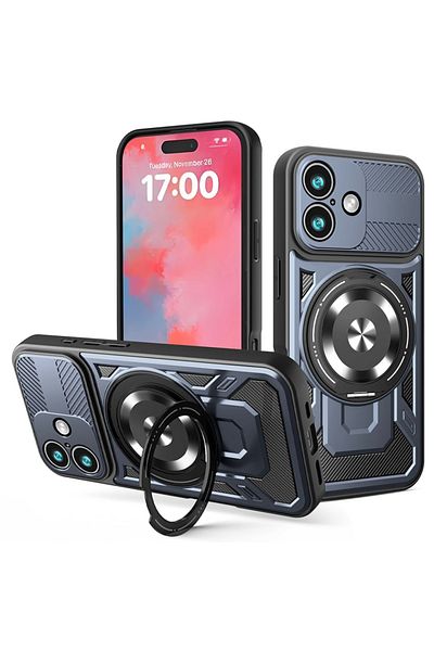 SKYDDAR INNOVATION Carcasă pentru iPhone 17, RuggedCam, inel magnetic rezistent la șocuri, set de autocolante, albastră