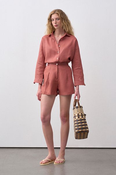 mathilda store Women's Salmon Limited Edition Linen Shirt Shorts Set