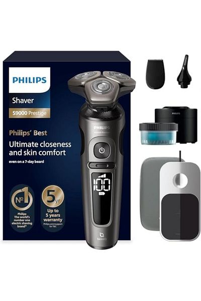 Philips Shaver S9000 Prestige Electric Wet and Dry Shaver, Gold, SkinIQ Technology, Travel Case, Qi