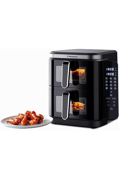 Westinghouse USA Double Stack Air Fryer 11L (5.5L + 5.5L) | Dual Zone Cooking, Foldable Display, 12