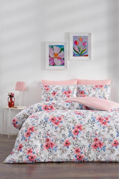 Sheri Home Lastikli Çarşaflı Çift Kişilik Nevresim Takımı Gardenmavi885552277...