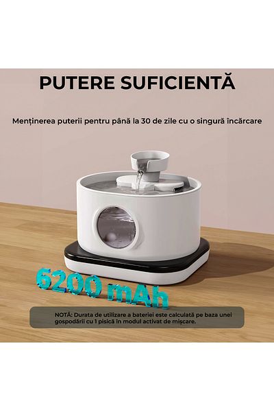 Elindor Dispenser De Apă Fără Fir Pentru Pisici Și Câini, Silențios, 2,8 L, 2 Moduri De Debit, Alb