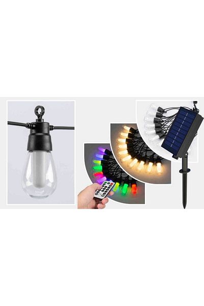 Tescomak Ghirlanda luminoasa cu incarcare solara, lumina alb cald si RGB, 10 becuri, telecomanda 10 m