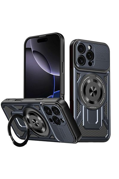 SKYDDAR INNOVATION Husă pentru iPhone 16 Pro Max, RuggedCam, inel magnetic rezistent la șocuri, set de autocolante, albastră