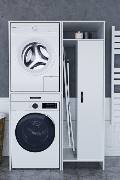 Evdemo Lora Çamaşır Makinesi Dolabı Çok Amaçlı Dolap Beyaz