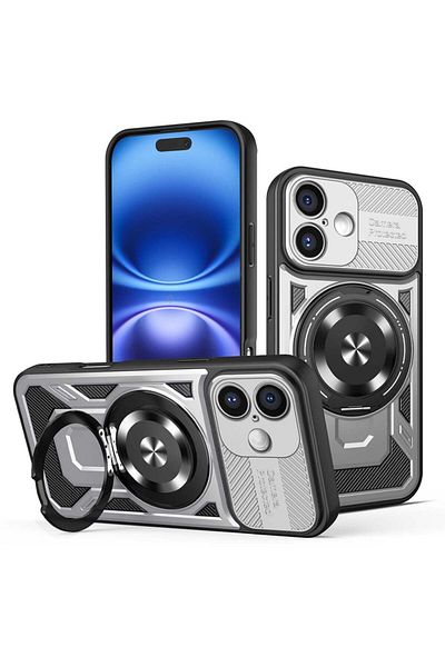 SKYDDAR INNOVATION Case for IPhone 16, RuggedCam, Shockproof magnetic ring, sticker set, Gray
