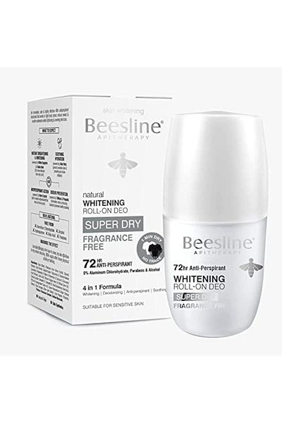 Beesline Whitening Roll On Deo Super Dry Fragrance Free, 4-in-1 Formula, 72 Hours Anti-Perspirant, D