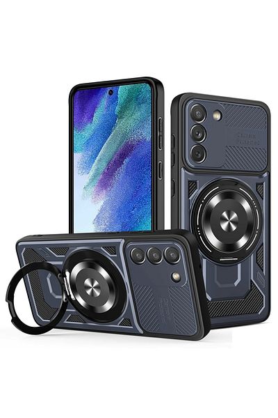 SKYDDAR INNOVATION Husă pentru Samsung Galaxy S21 FE 5G, RuggedCam, inel magnetic antișoc, set autocolante, albastră