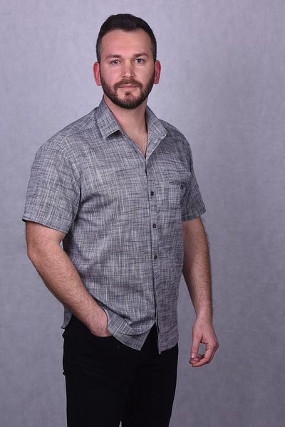 Lider Efes Men's Linen Textured 100% Cotton Breathable Fabric Regular Fit Short Sleeve Collared Shirt
