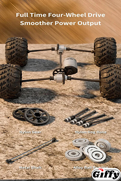 giffy Uzaktan Kumandalı 50 Km/Hız Yapan RC Araba, SUV 4X4 Full İç Metal Kasa Şarjlı Fonksiyonlu Dev Araba